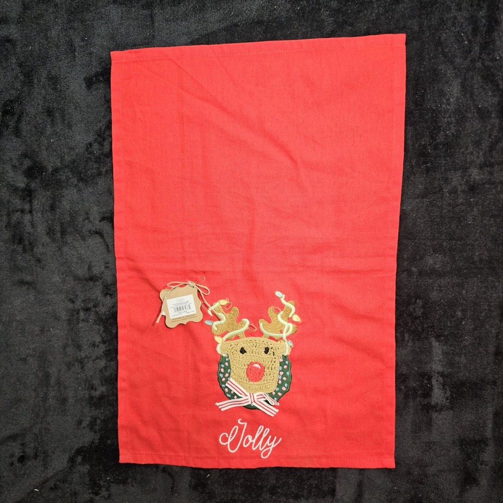 CROCHETED REINDEER Kitchen Towel 100% Cotton MUD PIE *NWT* Size-22x14.5in